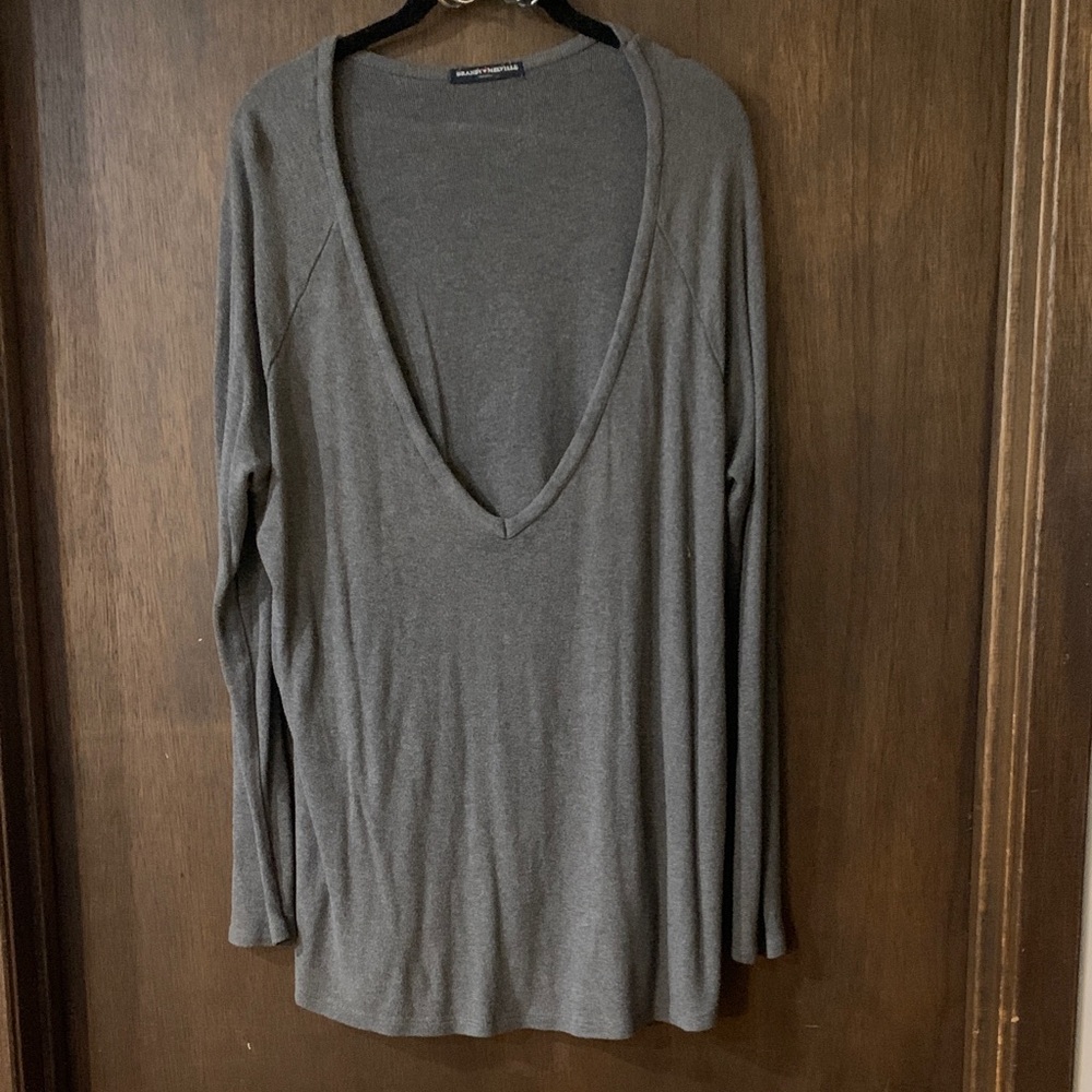 *4/$20* Brandy Melville Charcoal Long Sleeve V-Neck Top